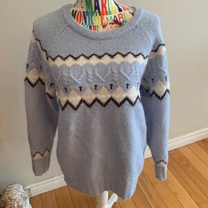 Cyrus Light Blue and Cream Patterned Sweater